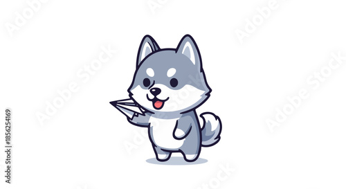A cartoon husky dog character standing on its hind legs and waving with a friendly gesture