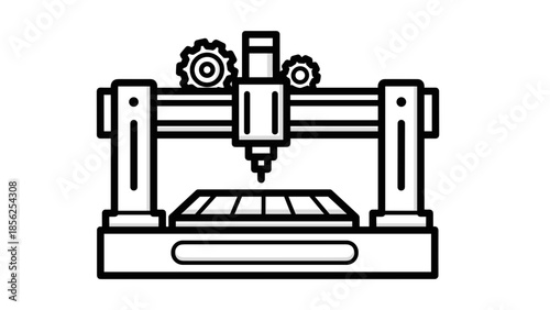 3D Printer Machine Illustration Line Art.