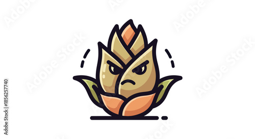 A cartoon corn character with an angry expression and detailed linework