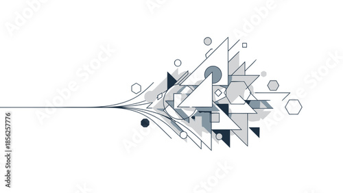 Dynamic abstract composition of interconnected geometric shapes symbolizing innovation and technological evolution