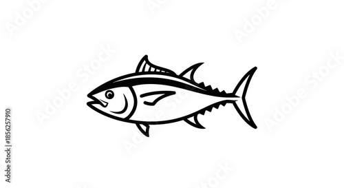 A stylized black and white illustration of a fish, isolated on a white background