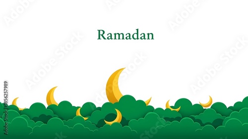 Ramadan Kareem Greeting Card With Crescent Moon And Stars Illustration