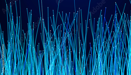 Digital Data Stream with Glowing Blue Lines on Dark Background

