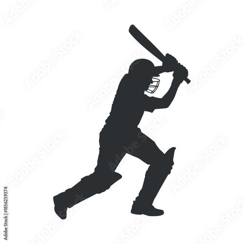 A silhouette of a cricket batsman in action poised to hit the ball with great intensity
