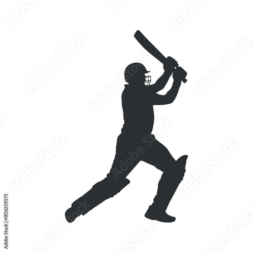 A silhouette of a cricket player in action powerfully swinging the bat during a match