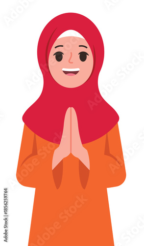Smiling muslim woman with hand praying illustration