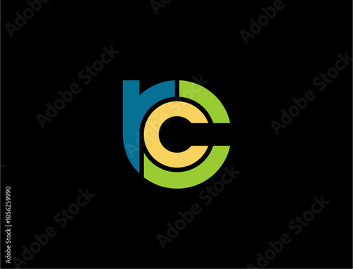 Abstract rc letter logo design on black