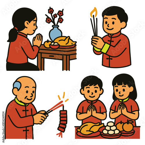 Celebration family tradition offering food prayer incense culture togetherness respect