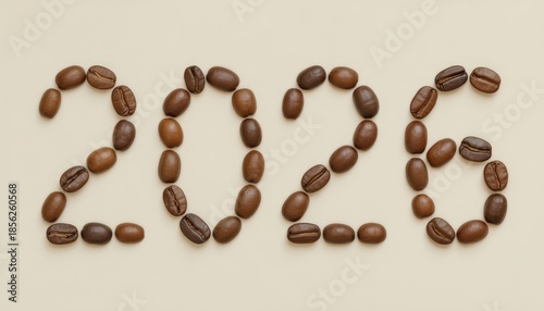 Coffee beans forming number 2026 on light background

