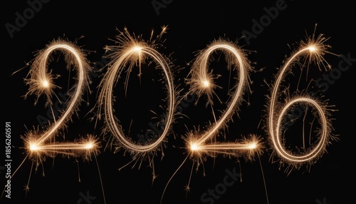 Sparkler light forming number 2026 on dark background
