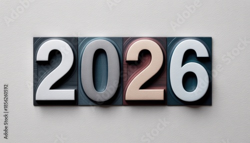 Metallic number 2026 close up
