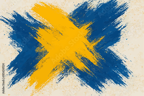 Abstract Yellow and Blue X Brush stroke Painting — Textured Art