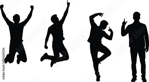 Expressive human silhouettes in dynamic poses — jumping, dancing, and gesturing figures for energy, celebration, and movement vector design.