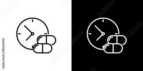 Clock with pills icon, representing medication timing and health