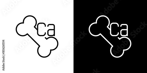Icon of a stylized bone with the letters 'ca' on a black and white background