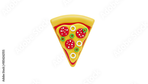 3D Cartoon Slice of Pepperoni Pizza with Toppings on transparent background