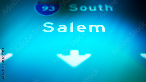 Crime Filler Shot - Cinematic Salem New Hampshire Highway Sign at Night