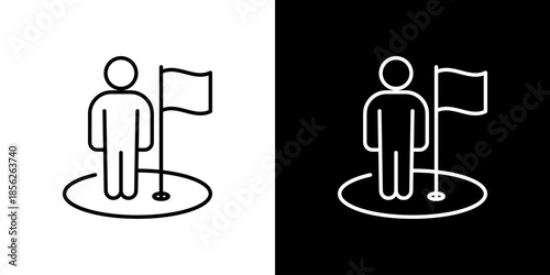 Achieving personal or business goals vector line icon. Graphic symbol representing success, objective completion, target attainment, and progress towards a milestone