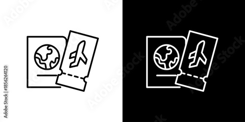 Passport and boarding pass icons symbolizing travel and global journeys for tourism and business trips