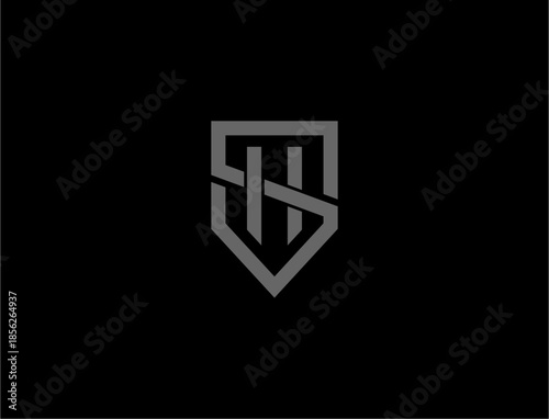 Abstract shield logo with letters sh and grey color