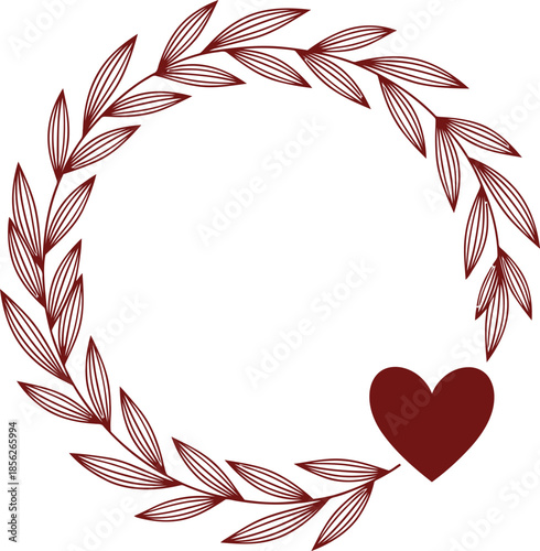 Elegant Laurel Leaf Vector with Heart for Romantic Designs