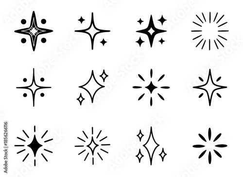hand drawn sparkling star and magic sparkle decoration element collection set