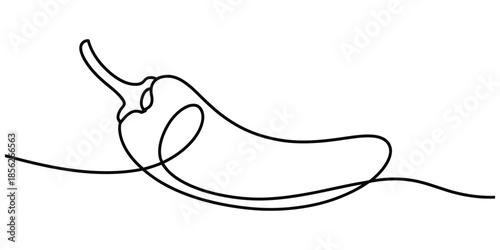 A minimalist continuous line drawing of a chili pepper, capturing its essence in a simple, artistic form