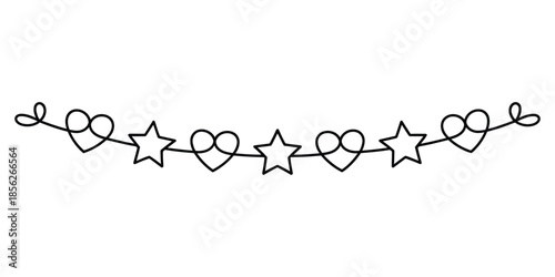 Decorative line border with alternating hearts and stars in a continuous doodle style