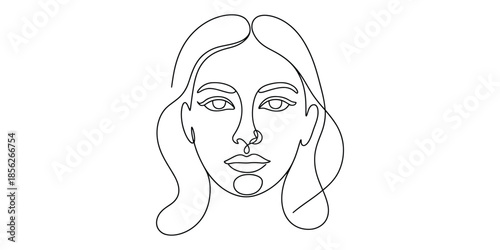 Minimalist continuous line art of a woman's face, an elegant abstract portrait