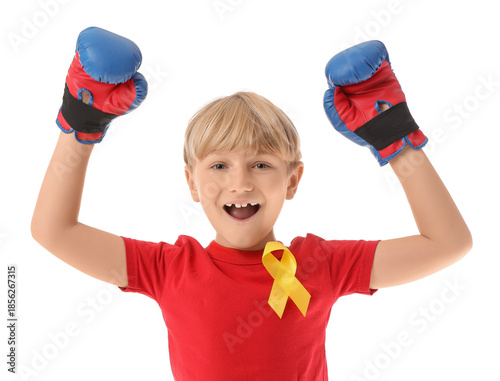Cute boy in boxing gloves w...