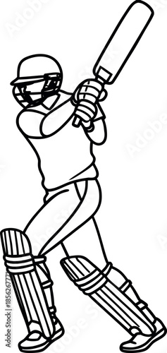  cricket batsman front foot drive batting pose , line art