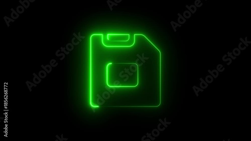 Neon File Manager Icon Animation on Black Background, Looping Folder and Data Organization Symbol for Storage, Document Control, UI UX Interface, Digital Software System