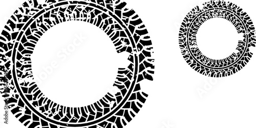 Auto tire tread grunge element. Car and motorcycle tire pattern, wheel tyre tread track. Black tyre print.