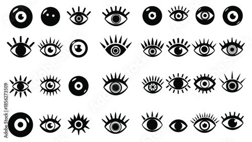 Collection of various black and white eye icons