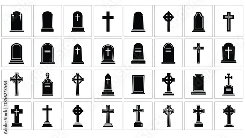 Collection of tombstone and cross silhouette