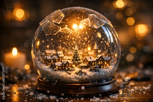 Breaking Snow Globe Christmas 3D Art