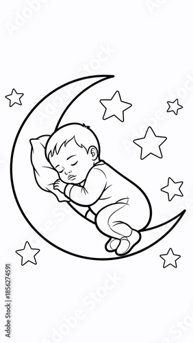 Baby Sleeping on Crescent Moon Illustration.