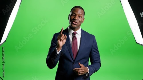 Professional Businessman Explaining and Gesturing on Green Screen