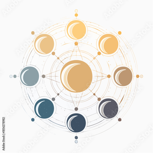 Stylized Moon Phases Diagram with Circular Design.