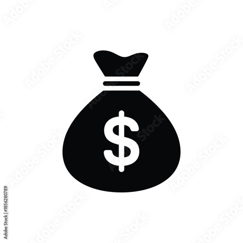 A simple black and white icon of a money bag with a dollar sign