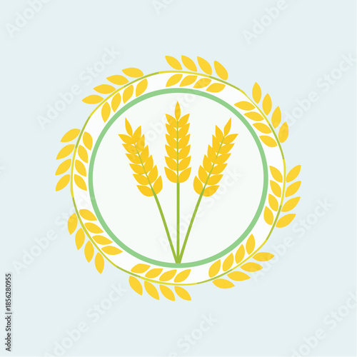 Stylized Wheat Stalks and Leaves in Circular Design.
