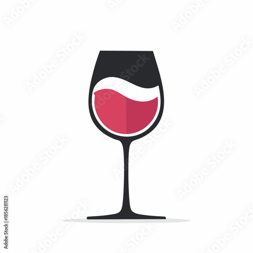 Stylized Wine Glass Filled with Red Wine.