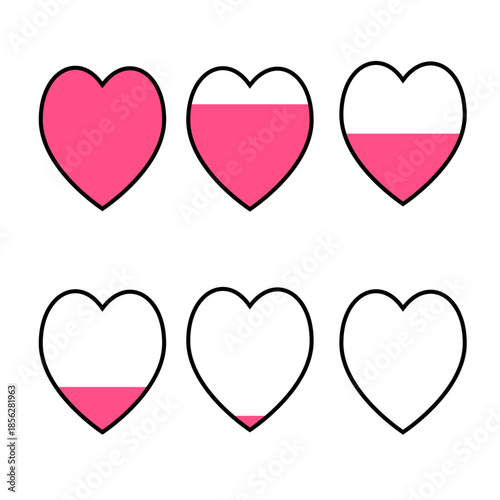 生命力やHPを表現するハート型ゲージのシンプルなUIアイコンイラスト素材