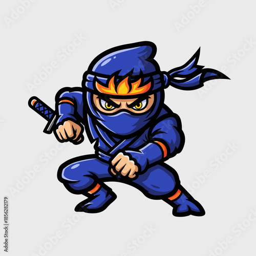 Cartoon Ninja Ready for Action with Sword and Fierce Gaze.