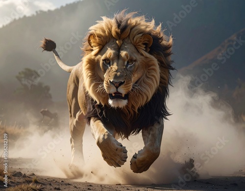 向かってくるライオン