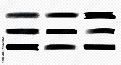 Black thick marker strokes. Set of hand-drawn paint lines. Grunge style