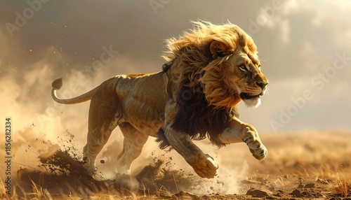 朝日を浴びるライオン