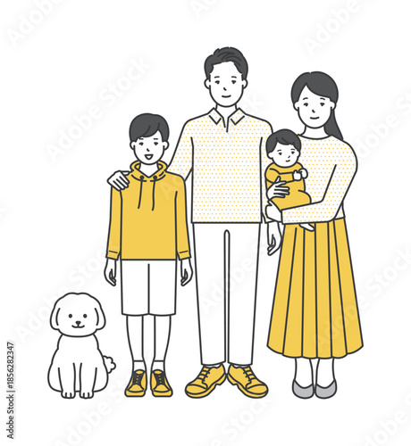 家族のイラストベクター素材（2世代4人）