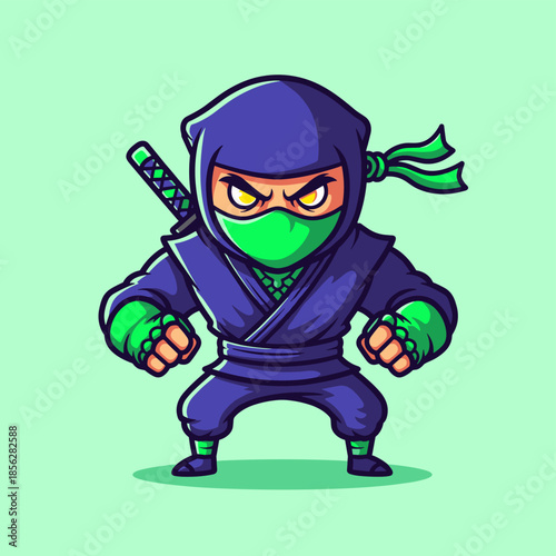 Cartoon Ninja Character Ready for Action with Katana.