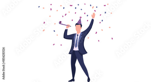 Celebratory Joy: A person dressed in business attire stands in the middle of a celebratory occasion. confetti flutters in the air, creating a vibrant atmosphere.